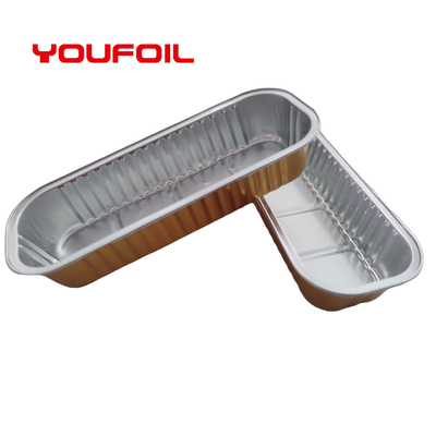 kaufen Aufbereiteter materieller rechteckiger Aluminiumfolie-Behälter für Nahrungsmittelbacken-Streifen-Kuchen online manufacture