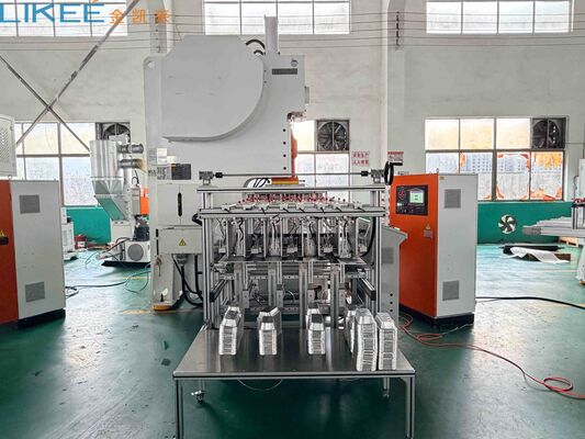 kaufen Einwegmaschine für Lebensmittelbehälter aus Aluminium mit 3 Hohlraumformen und 35-70 Schlägen pro Minute in C-Rahmenstruktur Online-Herstellung